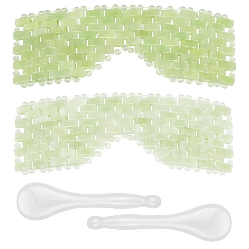 LazyGa 4 Pcs Jade Eye Mask & Skin-Safe Glass Facial Massage Tool, Jade Cooling Mask & Gua Sha Therapy Roller for Skincare Relieve Puffiness, Anti-Aging, Stress Relief