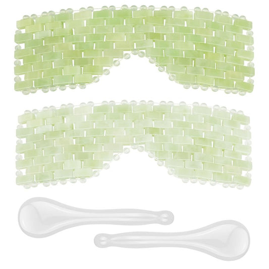 LazyGa 4 Pcs Jade Eye Mask & Skin-Safe Glass Facial Massage Tool, Jade Cooling Mask & Gua Sha Therapy Roller for Skincare Relieve Puffiness, Anti-Aging, Stress Relief