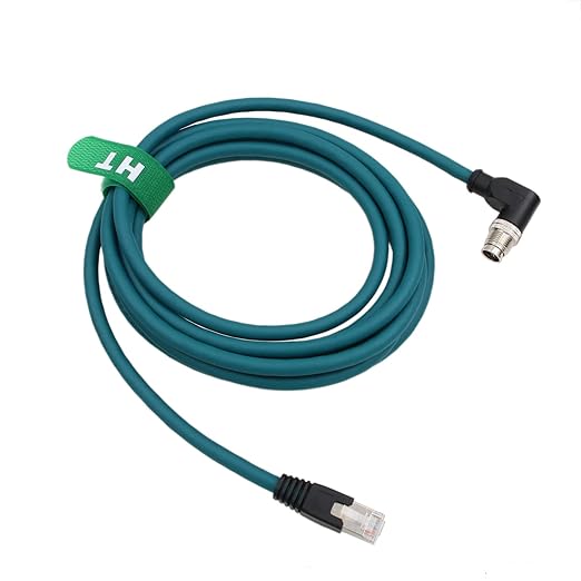 HangTon Ethernet Network Cable, for Cognex Baumer Basler Sick Vision Camera Sensor Barcode Reader, Right Angle M12 8 Pin X-Coded Male to RJ45 CAT7e (10m)