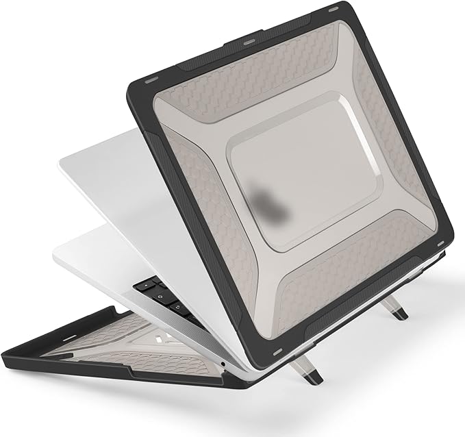 Batianda Extreme Heavy Duty Case for New MacBook Air 13.6 inch 2026 M5 2025 M4 2024 M3 2022 Release - Anti-Slip Rubberized Stand (Holds 25lbs) Honeycomb Exoskeleton Max Cooling & Stability - Black