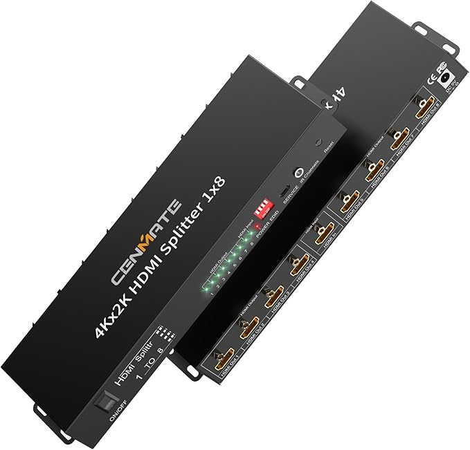 CENMATE 4K 1x8 HDMI Splitter 1 in 8 Out, 8 Port HDMI Splitter Support 4Kx2K@30Hz Duplicate/Mirror, HDM 1.4, EDID, HDCP, 3D Video Play for Projector, HDTV