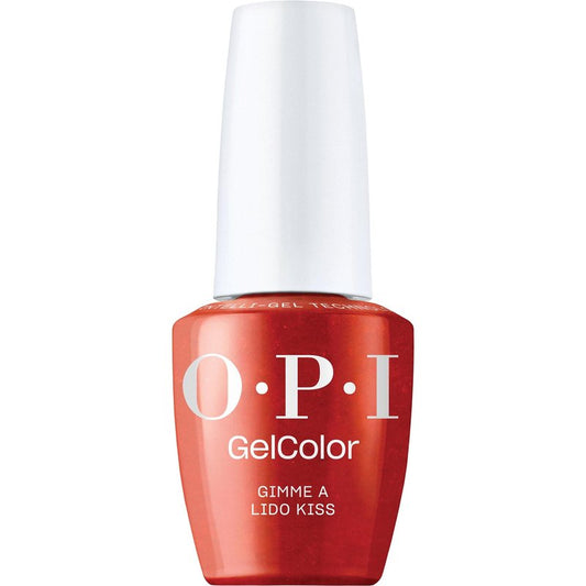 OPI GelColor Gimme a Lido Kiss | Opaque Bright Red Shimmer LED Cure Gel Nail Polish | Salon-Quality Shine, Long-Lasting Wear | Vegan & HEMA Free | 0.5 Fl Oz