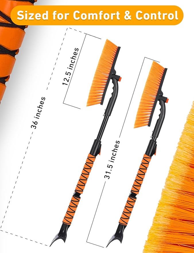 EcoNour 36" Extendable Snow Brush and Ice Scraper | 3-in-1 Telescopic Snow Removal Brush with 360Â° Rotating Head for Car Windshield | Ice Scraper for SUV, Truck, and Car | Winter Car Accessories