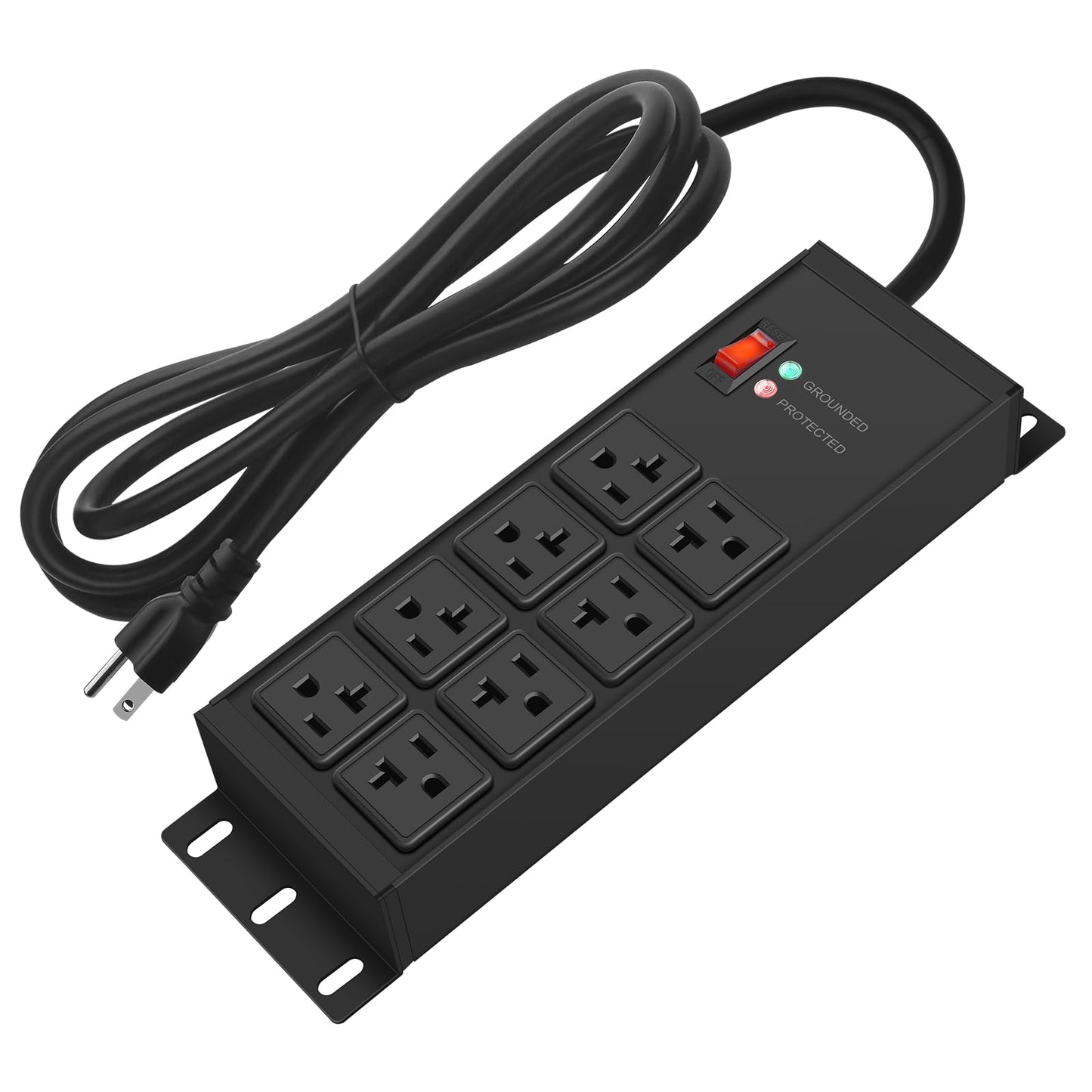 CCCEI Heavy Duty Power Strip Surge Protector 20 AMP Switch, 12 Gauge Extension Cord with Multiple Outlets, Industrial, Shop, Garage High Amp Wall Mount Electric Extender. 4FT, Black.