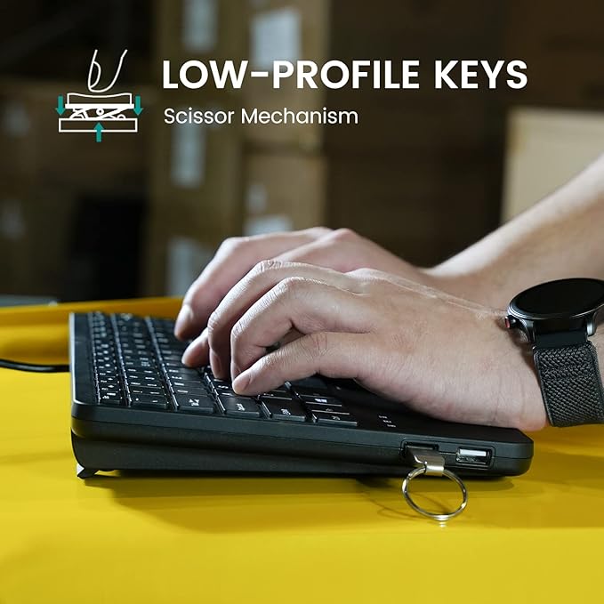 Perixx PERIBOARD-525 US, Wired Mini USB Keyboard with Touchpad - X Type Scissor Keys - 11.18x7.17x1.1 Inches - Build-in 2 USB Hubs - US English
