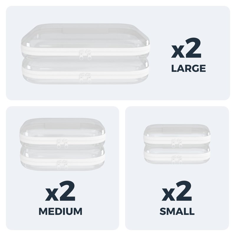 Extra Large 13.7" Durable Clear Hard Zipper Case 6 Pack, 2x Large, 2x Medium, 2x Small, Clear Travel Makeup Bag, Hard Plastic Travel Toiletry Bag for Women, Toy & Make Up Organizer Pouch