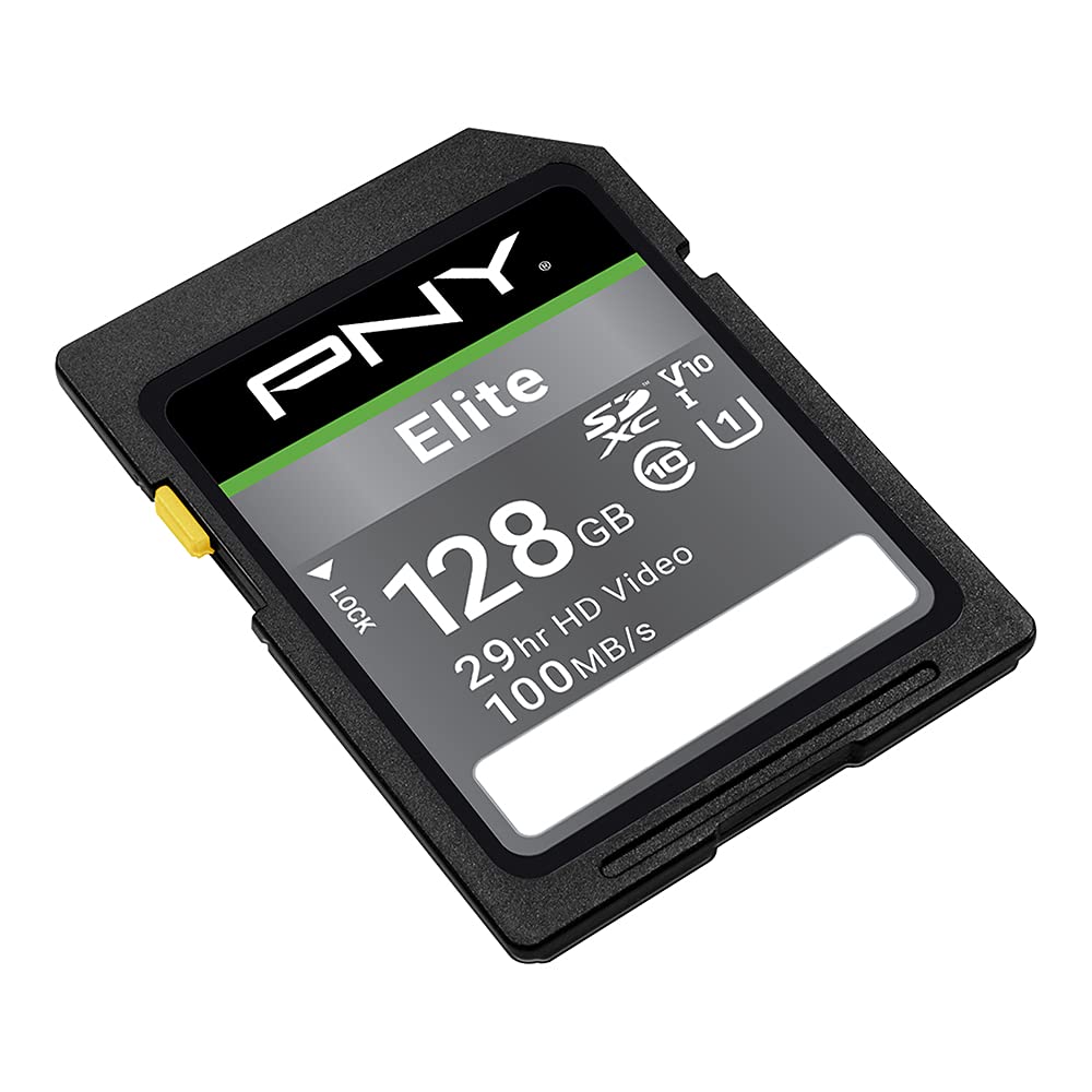 PNY 128GB Elite Class 10 U1 V10 SDXC Flash Memory Card - 100MB/s, Class 10, U1, V10, Full HD, UHS-I, Full Size SD (Pack of 1)