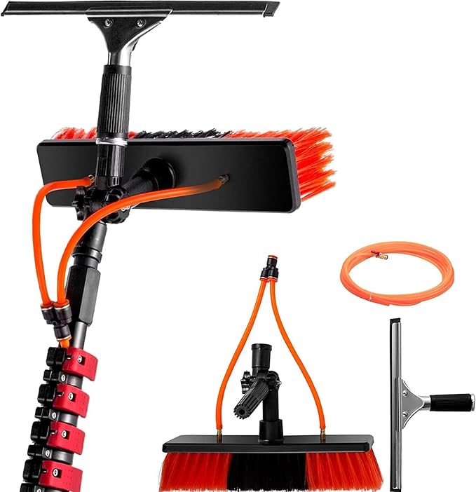 Water Fed Telescopic Brush, Water Spray Knife/Squeegee, Window Cleaner Kit, Extendable Solar Panel Washing Equipment Cleaning Conservatory Roof Extendable Cleaner Conservatory 5.4Rod Length