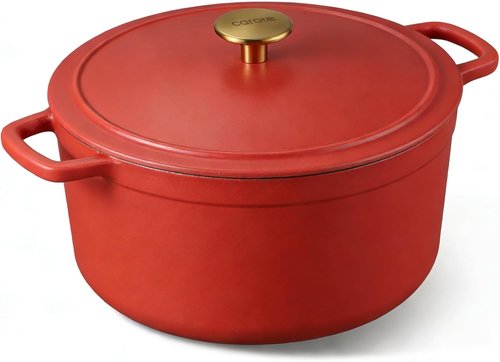 CAROTE 5QT Enameled Cast Iron Dutch Oven - Heavy-Duty Pot for Baking, Braising & Roasting | Non-Toxic Red