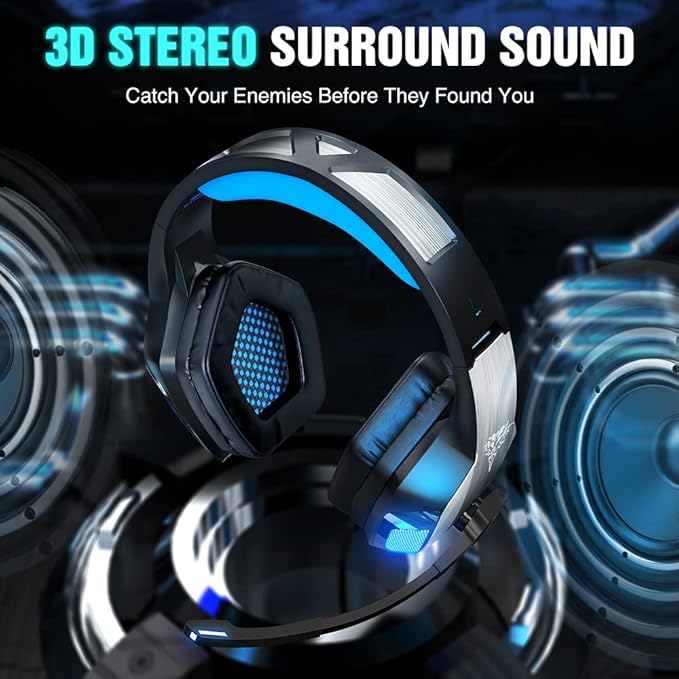 BENGOO G1 Wireless Gaming Headset with Mic for PS5, PS4, PC, Switch, Mac, 2.4GHz USB/Type-C & Bluetooth 5.4 Headphones with Foldable Design, 7.1 Surround Sound, RGB Lights - Black and Blue