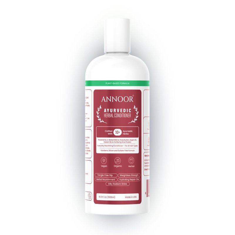 Annoor Ayuverdic Herbal Conditioner 16.9 Fl Oz | Plant-Based | Paraben and Sulfate-Free | With Shea Butter, Argan Oil, Castor Oil, Rice Protein and 10+ Herbs | Shine, Volume and Strength