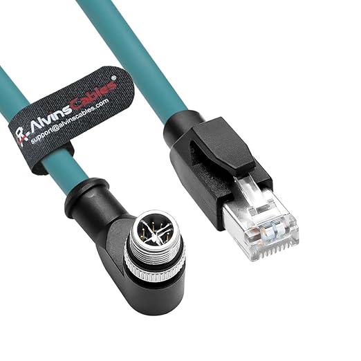 Alvin's Cables M12 X-Code 8 Pin Male to RJ45 Ethernet Cable for Cognex Keyence Camera, High-Flex Cat6a Cable for Industrial Automation, Fieldbus Module, Robotics, Right Angle 3.3ft/1m Green