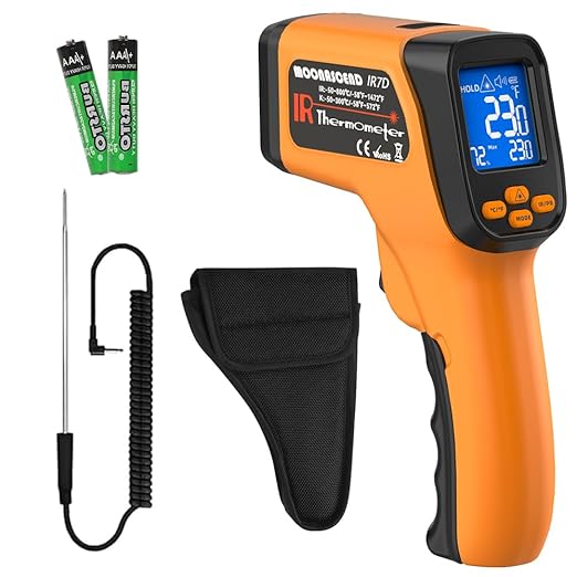 MOONASCEND Infrared Thermometer Gun for Cooking, Non Contact Thermometers Laser Temperature Guns with K-Type Probe, 12:1 Dual-Mode Temp Gun (-58°F to 1472°F), Pizza Oven, BBQ, Home Repairs, HVAC