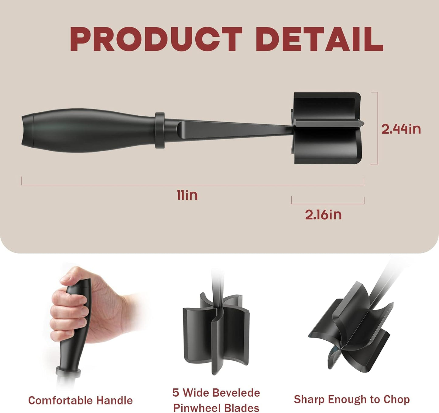 Skiennix Meat Chopper - Efficient Black Kitchen Tool with 46oz Blue Bacon Grease Container