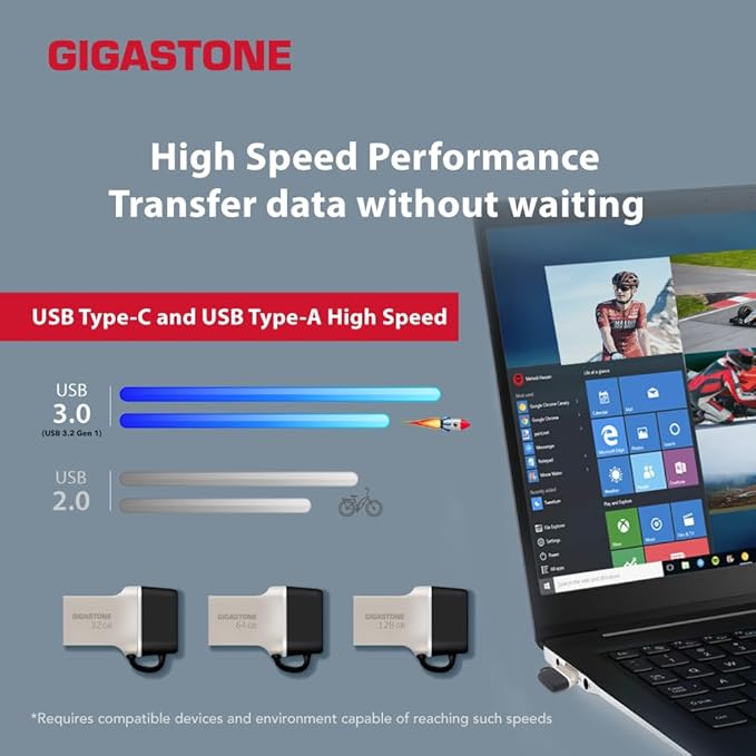 GIGASTONE 64GB 5-Pack Nano Luxus Dual USB Flash Drive, USB-C & USB-A, 100MB/s High-Speed Storage, Metal Design