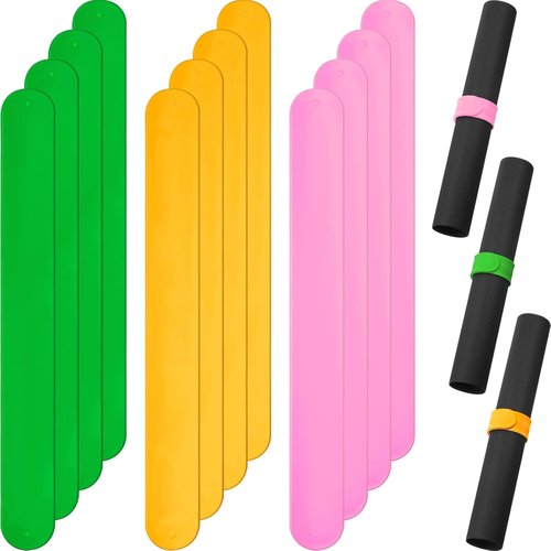 Charniol Wrapping Paper Roll Holder - 12-Piece Silicone Covered Metal Stabilizers | Organize Gift Wraps (Green, Yellow, Pink)