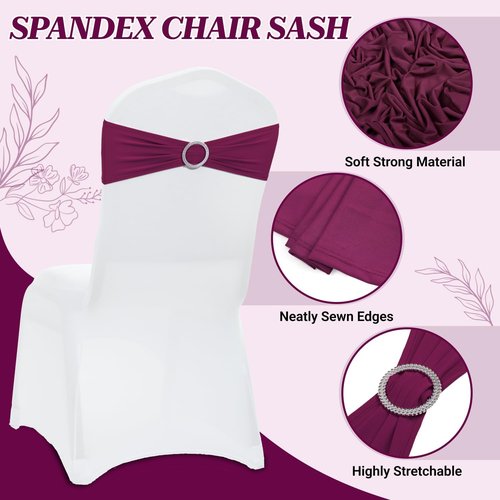 MDS Spandex Chair Sashes - Universal Fit Elastic Stretch Bands with Buckle Slider Bow | Pack of 250 - Eggplant