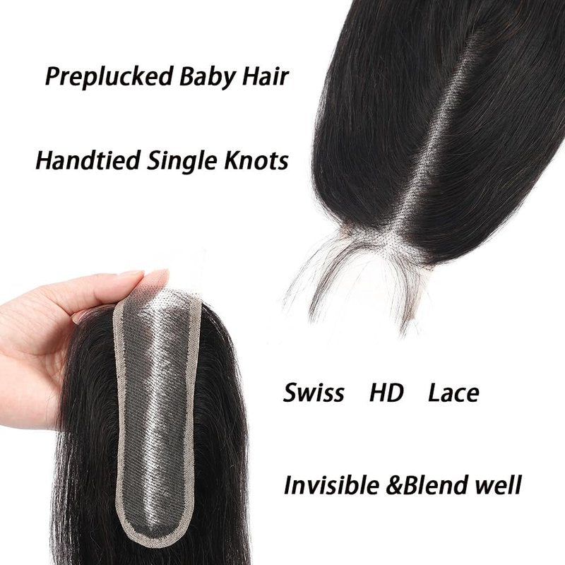 FEHOKA Brazilian 2x6 HD Lace Closure Straight Lace Closure 100% Virgin Human Hair Closure Natural Hairline Middle Part Kim K 2 By 6 Closure With Baby Hair (16 Inch, 2x6 Closure)