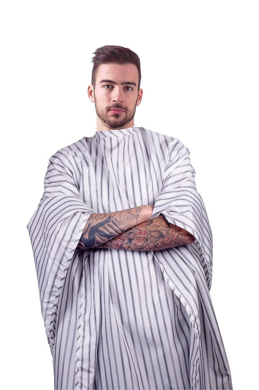 Cricket Route 66 Barber Cape - Hair Cutting Cape with Classic Pinstripe Design, Adjustable Snap Neck Closure - Water-Resistant, Lightweight and Comfortable, Extra Large Coverage - 58” x 60”