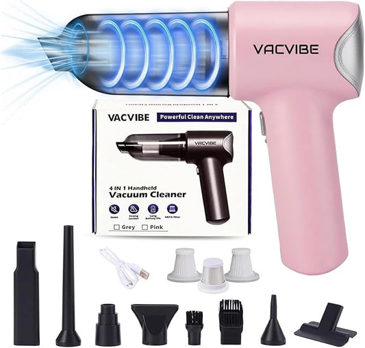 Vacvibe Handheld Car Vacuum Cleaner, 21000PA 4 in 1 Portable Rechargeable Brushless Motor Mini Cordless Car Cleaner, 120W High Power with Multi-Nozzles for Home Office Pet, Present for Girl Women Pink
