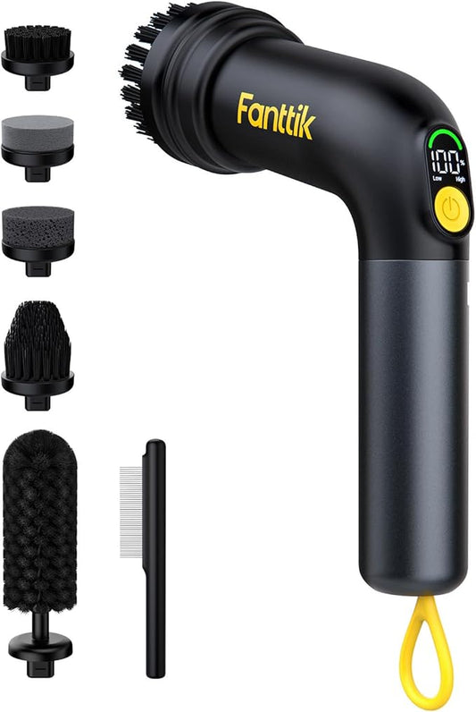 Fanttik G9 Handy Cordless Electric Spin Scrubber, MagnaStorm Motor, Dual-Speed, 5 Brush Heads, LED Display, IPX7 Waterproof, 2500mAh with Type-C Charging, for Kitchen, Sink, Tile, Stove