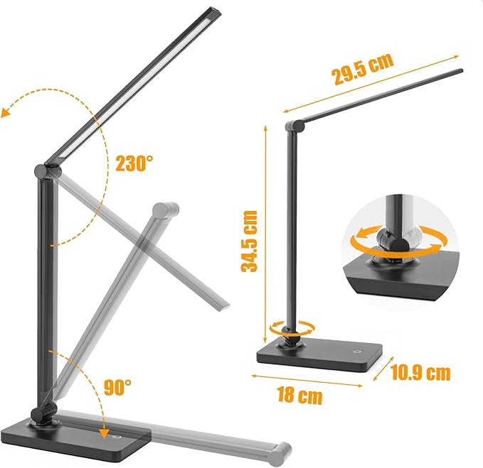 DWEPTU Rechargeable Desk Lamp LED Desk Lamps Eye-Caring Desk Lamps Dimmable Office Lamp with USB Chager Touch Control for Home Office Student Dormitory