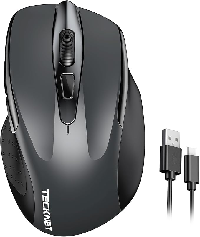 TECKNET Wireless Mouse Rechargeable, 2.4G USB-A Silent Mouse, Quiet Click, 6 Adjustable 4800 DPI, Cordless Computer Mice, Ergonomic Mice for Laptop, 6 Buttons for Chromebook, Ergo Grip - Grey