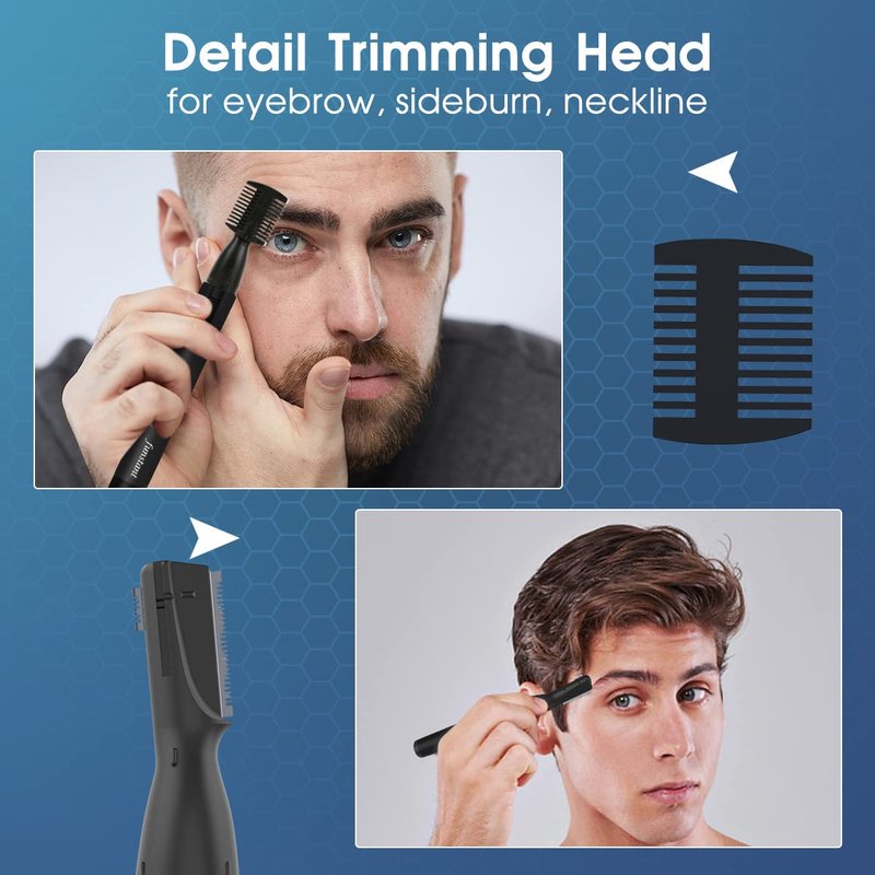 Funstant Upgraded Eyebrow Trimmer for Men, Precision Detailer Battery-Operated Eyebrow Razor and Shaper, Electric Facial Hair Trimmer with Comb, Dual-Blade Grooming Tool, No Pulling Sensation