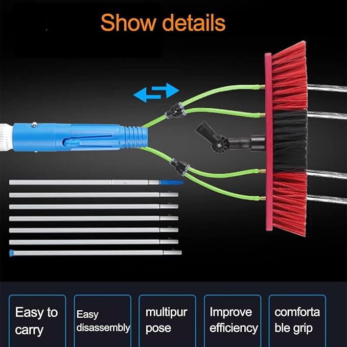 10m/33ft Window Cleaning Pole/Water Fed Telescopic Brush/Extendable Cleaner Conservatory Roof Window Cleaning Equipment Extendable Cleaner Conservatory Roof Cleaning Tools(50cm Brush 10m pol