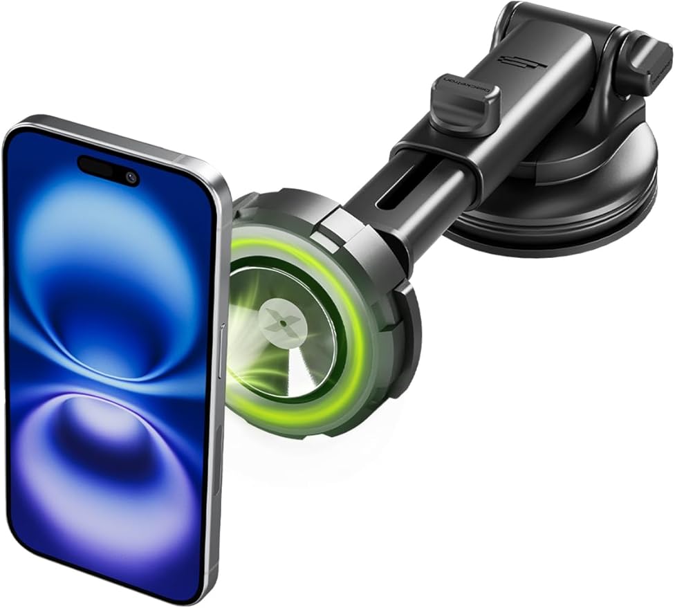 Bracketron MagSafe Car Mount,MagAlign Max Magnetic Phone Holder for Car Windshield & Dashboard,360 Vacuum Suction Magnetic Car Phone Holder for iPhone 17 Pro Max 16 15 14 13 - MagSafe Car Accessories