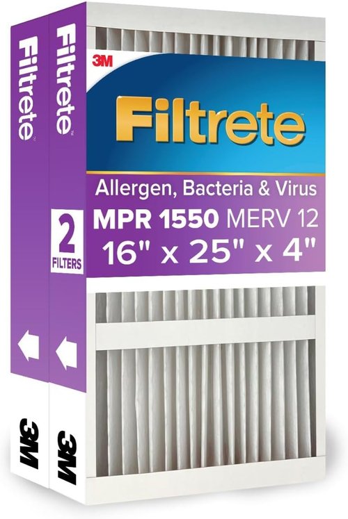 Filtrete 16x25x4 Air Filter - MERV 12 Certified for Asthma & Allergy Relief | 2-Pack, Fits Lennox & Honeywell