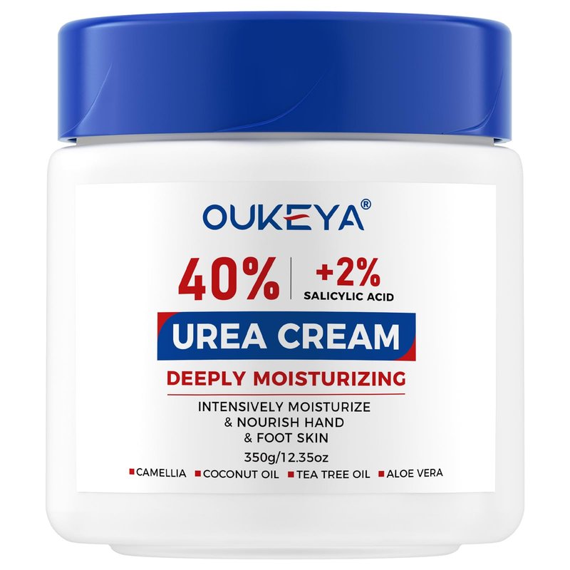 OUKEYA Urea Cream 40% with 2% Salicylic Acid Intensive Foot, Hand & Body Cream for Very Dry, Cracked, Rough Skin on Heels, Knees & Elbows (12.35 Ounce)