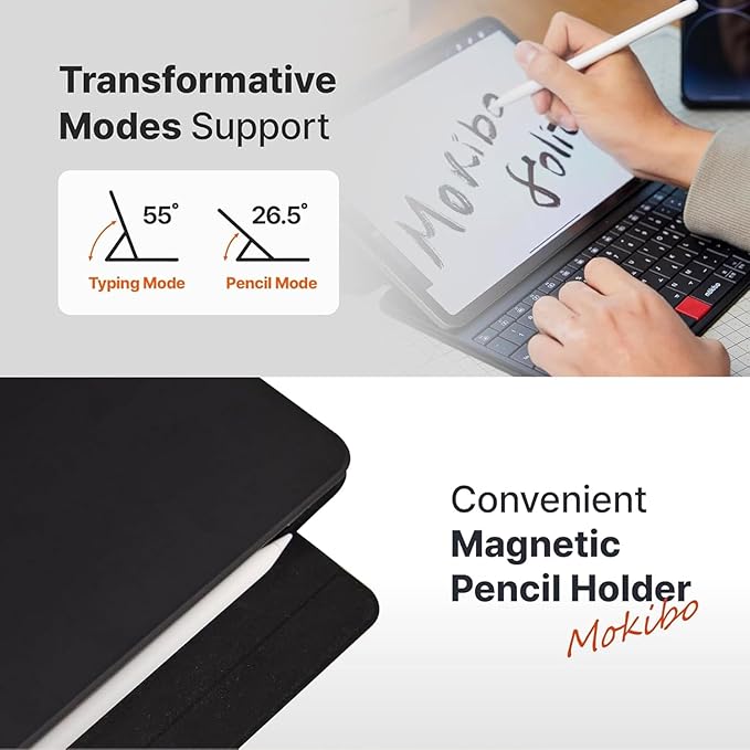 KSBC MOKIBO Fusion Keyboard Case for iPad Pro 12.9" (3rd–6th Gen) / iPad Air 13" (M2) – Touchpad 3X with Pencil Mode, Multi-Device Bluetooth, Magnetic Folio, Adjustable Stand, 60H Battery, Black