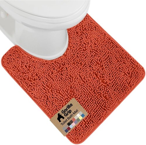 GORILLA GRIP Plush Chenille Bath Rug Mat - Absorbent Shaggy Design for Oval Toilet Base - Coral