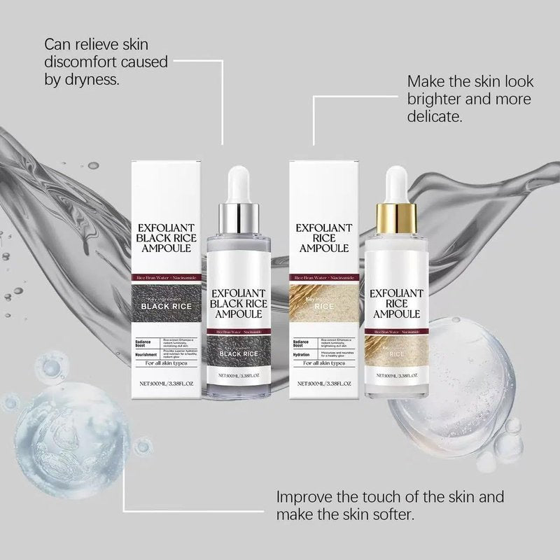 BEBIR Peel Shot Glow Rice Ampoule Duo–2 PCS White & Black Rice Facial Serum Lightweight Hydrating Formula for All Skin Facial Exfoliator Pore Refining Dead Skin Cells Remover