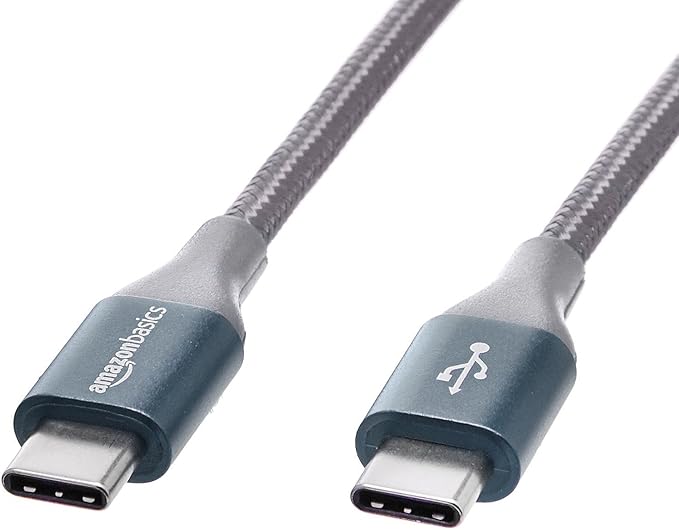 Amazon Basics Nylon Braided USB-C to USB-C 2.0 Fast Charger Cable, 60W, 480Mbps Speed, USB-IF Certified, for Apple iPhone 16/15, iPad, Samsung Galaxy, Tablets, Laptops, 10 Foot, Dark Gray