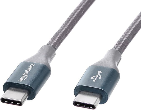 Amazon Basics Nylon Braided USB-C to USB-C 2.0 Fast Charger Cable, 60W, 480Mbps Speed, USB-IF Certified, for Apple iPhone 16/15, iPad, Samsung Galaxy, Tablets, Laptops, 10 Foot, Dark Gray