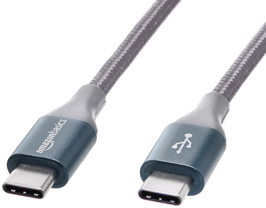 Amazon Basics Nylon Braided USB-C to USB-C 2.0 Fast Charger Cable, 60W, 480Mbps Speed, USB-IF Certified, for Apple iPhone 16/15, iPad, Samsung Galaxy, Tablets, Laptops, 10 Foot, Dark Gray
