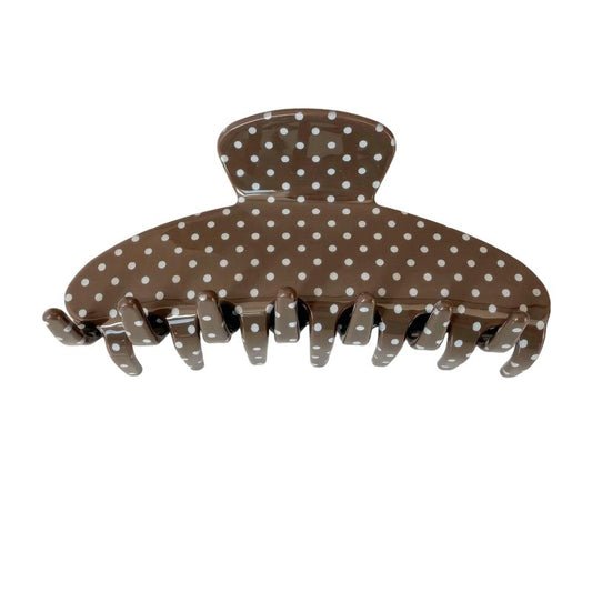 The RPZL Premium Acetate Big Hair Accessory | Oversized Claw Clip for Thick and Thin Hair | Stylish Hair Jaw for Women and Girls (Brown Polka Dot Chip Clip)