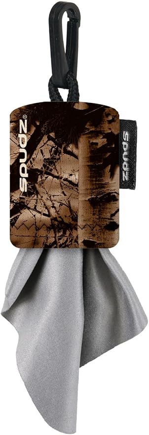 SPUDZ Ultra Microfiber Lens Cleaner with Closeable Bottom – Clip-On Pouch, Washable – for Binoculars, Scopes, Glasses, Screens | Ultra Stealth Bronze, 6 x 6 Inch