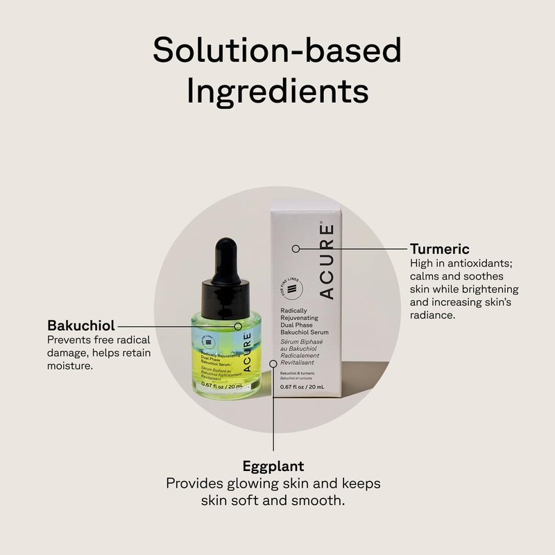 Acure Radically Rejuvenating Dual Phase Bakuchiol Serum - Bakuchiol Oil Serum for Face, Anti Aging Retinol Alternative for Wrinkles & Fine Lines, Cold Pressed Botanical Oils, 0.67 fl oz (2 Pack)
