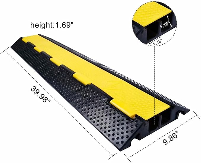 YONSHENG Rubber Cable Ramp Cord Cover Cable Protector Ramps Wire Hose Protective 2 Channel 22000Lbs Load Capacity Traffic Speed Bump for Asphalt Concrete Gravel Driveway Indoor Outdoor, 4 Pack