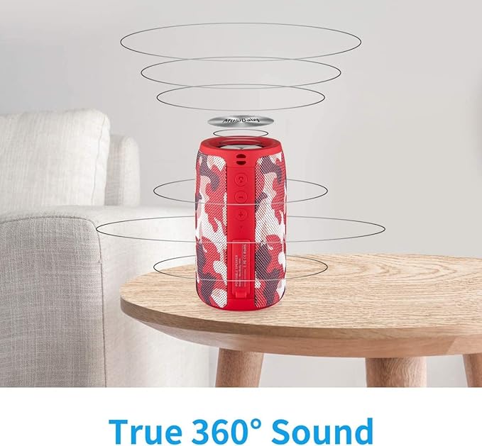 Musibaby M68 Bluetooth Speaker, 12W, IPX5, FM, USB AUX, Camo Red