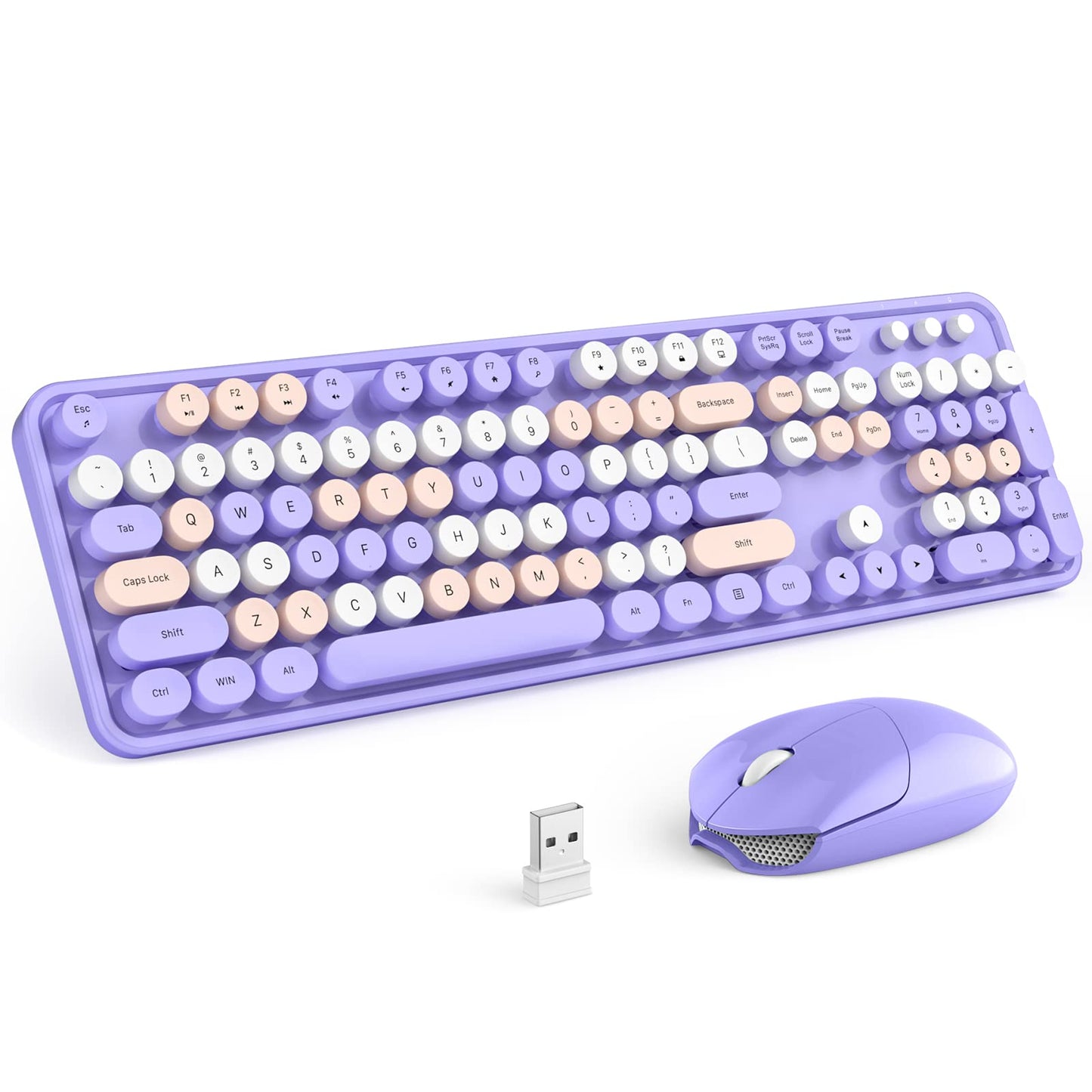 KNOWSQT Wireless Keyboard and Mouse Combo Purple - 2.4G Colorful Typewriter Less Noise Full-Size Keyboards - USB Receiver Plug and Play, for Computer, PC, Laptop, Desktop, Windows, Mac