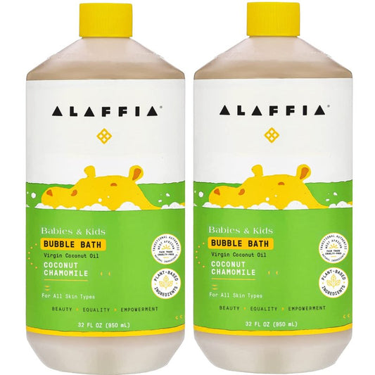 Alaffia Bubble Bath for Babies & Kids, Coconut Chamomile 2-Pack – Long-Lasting, Moisture-Rich Bubbles with Coconut Oil, 32 Fl Oz Ea