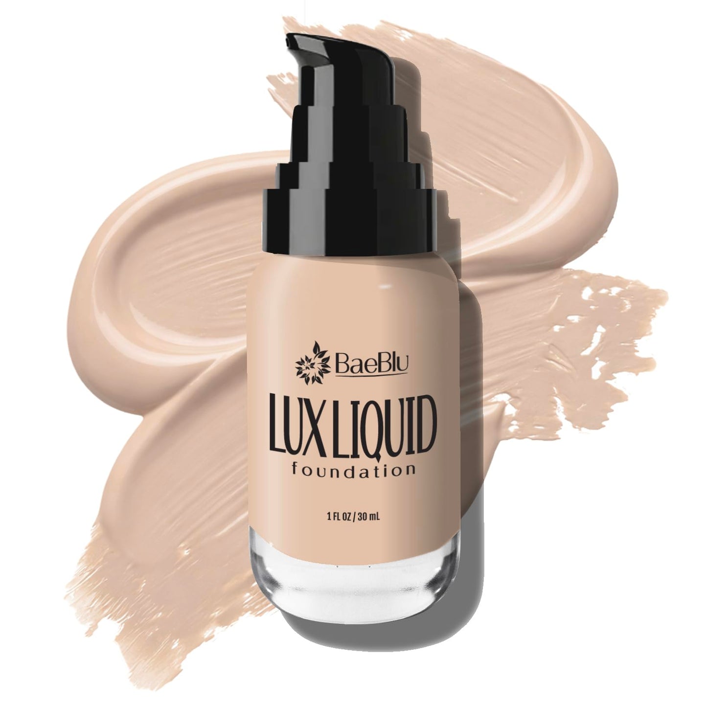 BaeBlu LUX Organic Liquid Foundation Makeup – 100% Natural Medium Coverage with Natural Finish – Vegan & Gluten-Free for All Skin Types, 1 fl oz, Hazelnut