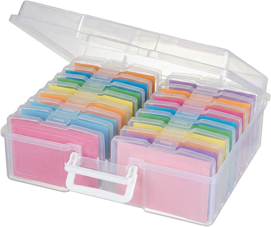 Novelinks Transparent Photo Cases - 4" x 6" Clear Craft Keeper with Handle & 16 Inner Organizers