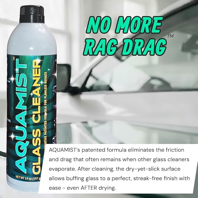 AQUAMIST® Premium Automotive/Marine Glass Cleaner – 2-Pack Value Bundle – Patented No Rag Drag™ Formula – Made in USA – 14 Oz. Aerosol Cans