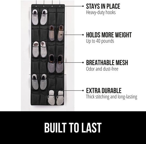 Gorilla Grip Shoe Organizer - Over The Door Design | Holds Up To 40lbs | 2-Pack with LED Tactical Flashlight