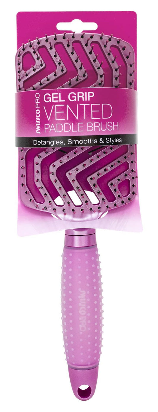 Swissco Pro Gel Grip Vented Hair Brush Gloss (Electric Pink Gloss)